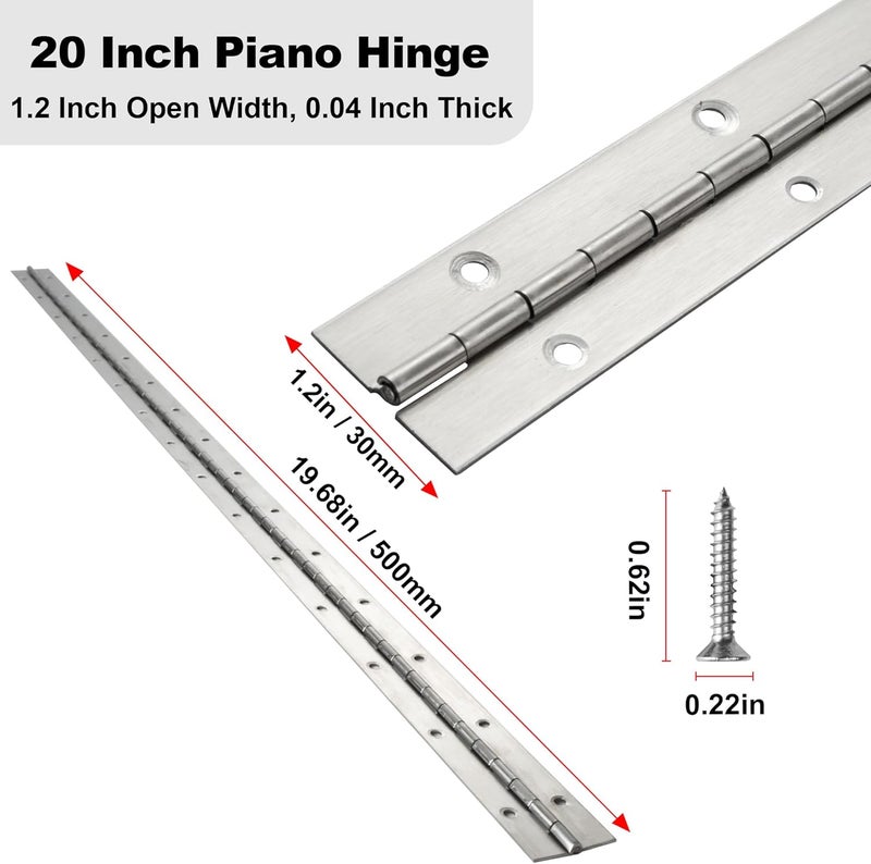 FVSEC 2 Pack Piano Hinge 20 Inch x 1.2 Inch Heavy Duty Continuous Hinge with Holes for Cabinets Boat Marine Door, 304 Stainless Steel Piano Hinge 0.04" Leaf Thickness 1.2'' Open Width - Image 2